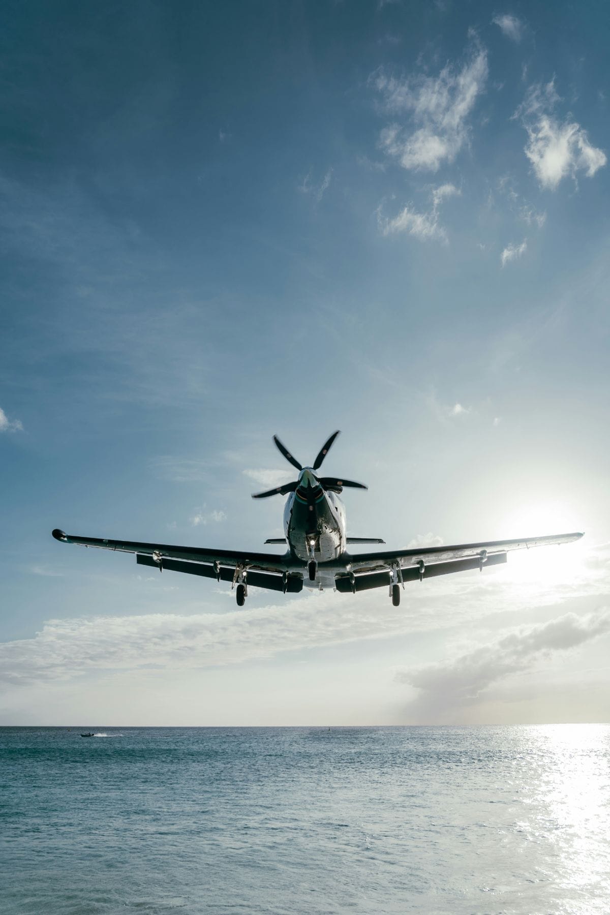 Aircraft on final approach over open water